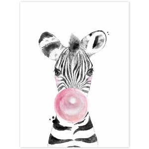 Obraz na zeď - Zebra s růžovou bublinou