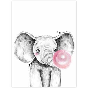 Obraz na zeď - Slon s růžovou bublinou