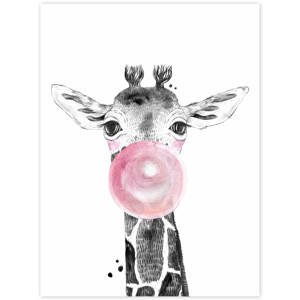 Obraz na zeď - Žirafa s růžovou bublinou