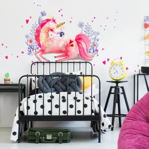 Samolepky na zeď dětské - Růžový jednorožec