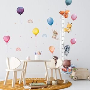 Metr na zeď pro děti - Létající zvířátka a balóny
