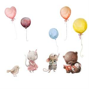 Samolepky nad postýlku - Zvířátka a balóny