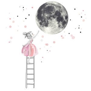 Samolepka na zeď - Měsíc a dívka v růžové barvě, velké samolepky
