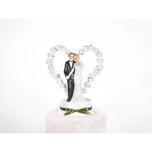 Svatební figurka Novomanželé se srdcem s bílými růžemi