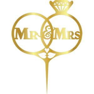 Cesil Zapichovací plastová dekorace zlatá Mr & Mrs s pstýnky