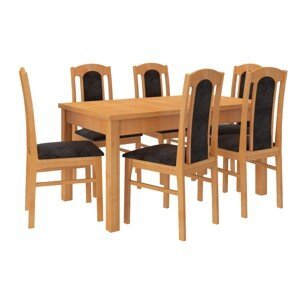 Jídelní stůl se židlemi Sanie dekor dřeva olše potahová látka černá