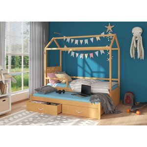 Dětská postel domeček Bambo se zábranou 80x180 cm Buk