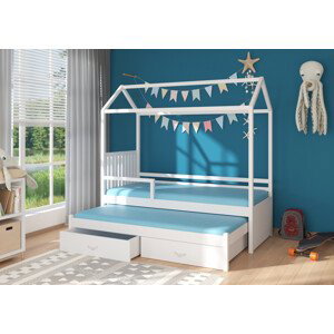Dětská postel domeček Bambo se zábranou 80x180 cm Bílá