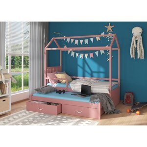 Dětská postel domeček Bambo se zábranou 80x180 cm Růžová