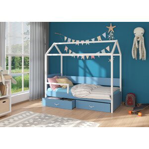 Dětská postel 90x200 cm Quido se zábranou Bílá/modrá