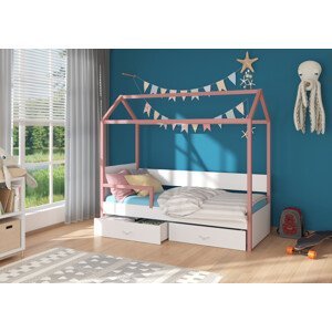 Dětská postel 90x200 cm Quido se zábranou Růžová/bílá