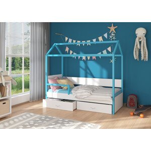 Dětská postel 90x200 cm Quido se zábranou Modrá/bílá