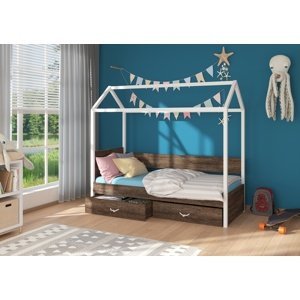 Dětská postel Quido 80x180 cm domeček Bílá/zebrano
