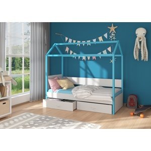 Dětská postel Quido 80x180 cm domeček Modrá/šedá