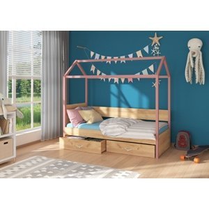 Dětská postel Quido 80x180 cm domeček Růžová/dub zlatý