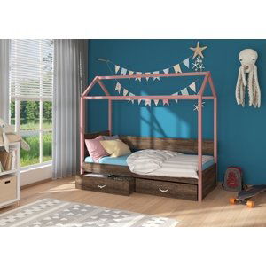 Dětská postel Quido 80x180 cm domeček Růžová/zebrano