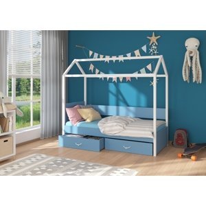 Dětská postel 90x200 cm domeček Quido Bílá/modrá