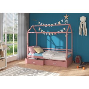Dětská postel domeček Madge 90x200 cm Růžová