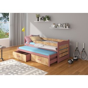 Dětská postel 80x180 cm Zeya se zábranou Růžová/dub zlatý