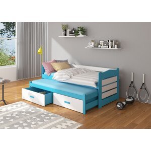 Dětská postel 90x200 cm s přistýlkou Zeya Bílá/modrá