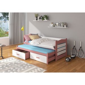 Dětská postel 90x200 cm s přistýlkou Zeya Růžová/bílá