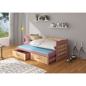 Dětská postel 90x200 cm s přistýlkou Zeya Růžová/dub zlatý