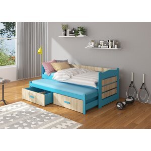 Dětská postel 90x200 cm s přistýlkou Zeya Modrá/dub sonoma