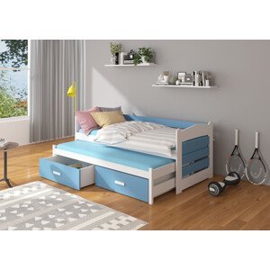 Dětská postel 90x200 cm s přistýlkou Zeya Modrá/bílá