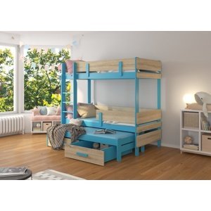 Patrová postel s přistýlkou Bree 90x200 cm Modrá/dub sonoma
