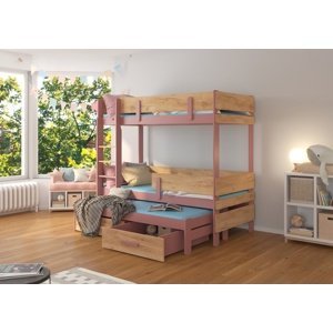 Patrová postel s přistýlkou Bree 90x200 cm Růžová/dub zlatý