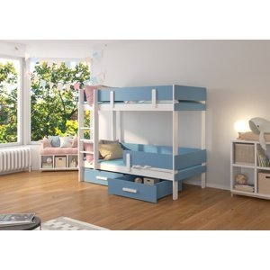 Dvoupatrová postel dětská 80x180 cm Carey Bílá/modrá