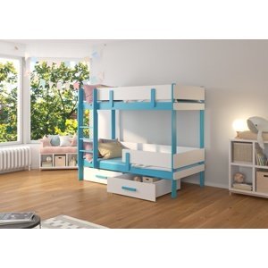 Dvoupatrová postel dětská 80x180 cm Carey Modrá/bílá