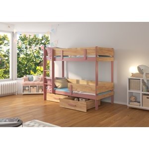 Dvoupatrová postel dětská 80x180 cm Carey Růžová/dub zlatý