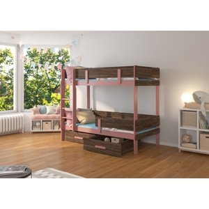 Dvoupatrová postel dětská 80x180 cm Carey Růžová/zebrano
