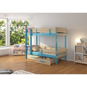 Dětská postel Carey patrová 90x200 cm Modrá/dub sonoma