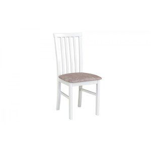 Dřevěná jídelní židle Beaty bílé nohy a bežová potahová látka