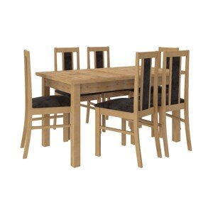 Jídelní stůl a židle Corte pro 6 olše dekor dřeva dub craft potahová látka černá
