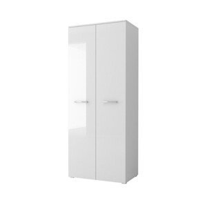 Úzká šatní skříň Nesco 80 cm Bílá matná/bílá lesk