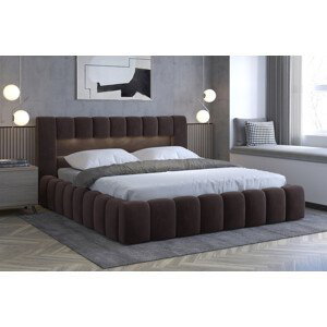 Čalouněná postel Lamica + kovový rošt + plynové vzpěry 140 x 200 cm Monolith 29 tmavě hnědá