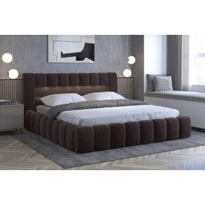 Čalouněná postel Lamica + kovový rošt + plynové vzpěry 160 x 200 cm Monolith 29 tmavě hnědá