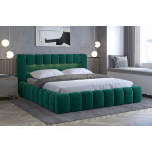 Čalouněná postel Lamica + kovový rošt + plynové vzpěry 140 x 200 cm Monolith 37 tmavě zelená