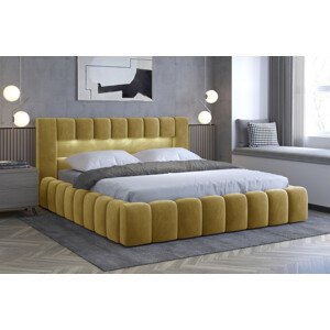 Čalouněná postel Lamica + kovový rošt + plynové vzpěry 160 x 200 cm Monolith 48 žlutá