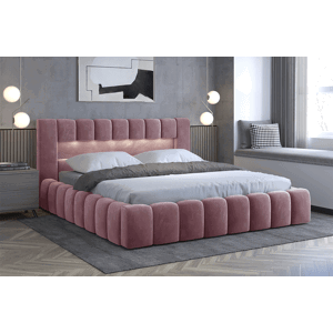 Čalouněná postel Lamica + kovový rošt + plynové vzpěry 140 x 200 cm Monolith 63 růžová