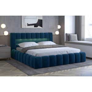 Čalouněná postel Lamica + kovový rošt + plynové vzpěry 160 x 200 cm Monolith 77 tmavě modrá
