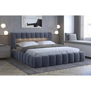 Čalouněná postel Lamica + kovový rošt + plynové vzpěry 160 x 200 cm Monolith 97 tmavě šedá