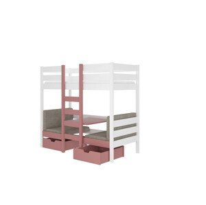 Dětská patrová postel se stolem a lavicí BART 200 x 90 cm bílá růžová