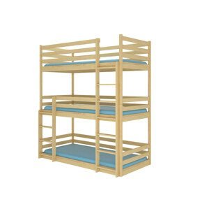 Patrová postel pro tři děti TEDRO 200 x 90 cm borovice