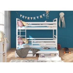 Patrová postel pro tři děti ALDO 200 x 90 cm Bílá