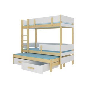 Patrová postel pro tři děti ETAPO 200 x 90 cm přírodní borovice bílá