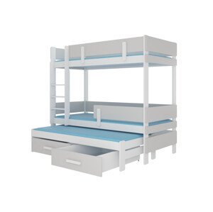 Patrová postel pro tři děti ETAPO 200 x 90 cm bílá šedá